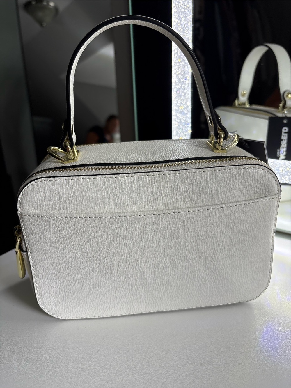 Karl Lagerfeld White Camera Bag with Multicolor Logo and Patterned Strap - Picture 2 of 9